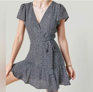 Printed Wrap Dress - Black/White (S) - MI AMI